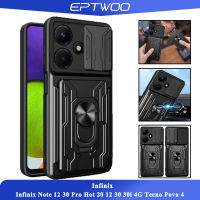 EPTWOO สำหรับ Infinix Note 12 30 Pro Hot 20 12 30 30i 4G Tecno Pova 4 โทรศัพท์กรณีสไลด์กระเป๋าสตางค์ที่ถอดออกได้ผู้ถือบัตรเกราะกันกระแทก Push Pull กล้องป้องกันปลอกแม่เหล็กแหวน LJ-01