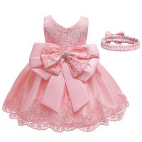 ZZOOI Big Children Bow Flower Dress Girl Birthday Party Dresses for Girls Infant Costume Princess Lace Clothing Headband Gift 0-10year