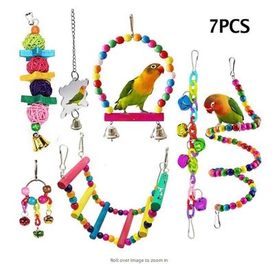 [COD] chewing toys bird swings colorful building blocks strings mirrors 7-piece set