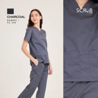 Scrub in | ชุดสครับคอวีพร้อมส่ง unisex สี Charcoal (มีบริการปักชื่อ) ผ้า TC340