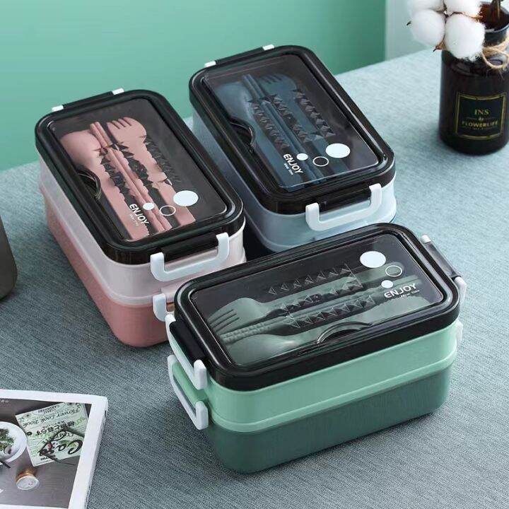 Portable Double Layer Multi-compartment, Leak Proof Adult Bento