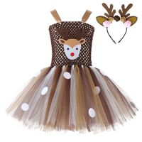 Christmas Deer Costume For Baby Girls Tutu Dress Birthday Outfit Reindeer Kids Animal Halloween Costumes Princess Clothes Girl
