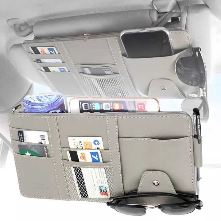 yohei-ม่านบังแดดรถยนต์ออแกไนเซอร์กระเป๋าที่มีซิปอัตโนมัติหนังแว่นกันแดดคลิปออแกไนเซอร์การ์ดสำหรับรถยนต์