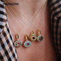 HangZhi Bohemia Drip Oil Colorful Devil Eye Rhinestone Pendant Necklace for Women Geometric Fashion Y2K Personality New Jewelry