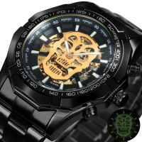 WINNER Mens Watches Top nd Luxury Automatic Mechanical Watch Men Steel Strap Hip Hop Skull Skeleton Dial Wrist Watch