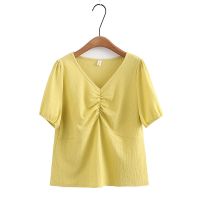 【มีไซส์ใหญ่】Plus Size Womens V-neck Summer Shirts Oversized A-line Fashion Female Tops Large Size Short Sleeve Top