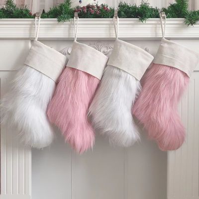 【hot】◐  Stocking Pink  Fur Ornaments New Year