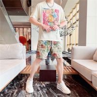 【Hot Sale】 Explosive printed short-sleeved casual mens trendy floral two-piece suit set