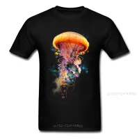 Electric Jellyfish World Tshirt Men T Shirt Awesome Tshirt Black Clothes Cotton Cartoon Tees Geek Chic Designer