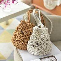 【CC】 Gusure Cotton Woven Crossbody Drawstring Crochet Beach Handbags Ladies Knitted Shopper Totes