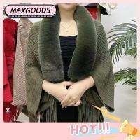 MAXG แฟชั่น Cardigan Cape งานแต่งงานชุดราตรีถักผ้าคลุมไหล่ฤดูหนาว Warm Plush Wraps Faux Fur Collar