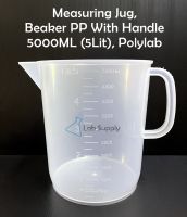 Polylab_Measuring Jug (PP) (Plastic), บีกเกอร์พลาสติก แบบมีหูจับ ขนาด 5000 ML.(5 Lit), Beaker PP With Handle