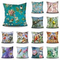 Oil Painting Bird Flower Pillow Case Bedroom Living Room Cushion Covers Car Sofa Bed Office Peachskin Throw Pillows Home Decor Drawing Painting Suppli