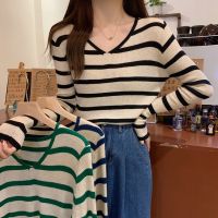 [COD] and winter Korean version of the all-match v-neck striped 6 wool inner knitted sweater bottoming top autumn womens