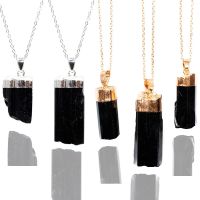 Natural Crystal Pendant Necklace Raw Black Tourmaline Gold Silver Plated Reiki Healing Irregular Druzy Quartz Jewelry For Women