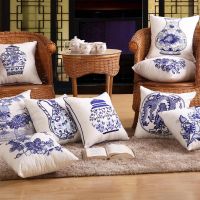 Decorative Cotton Cushion Cover Chinese Blue-White Porcelain43X43CmChinese Sofa Cushion CoverThrow Pillow Case Embroidered