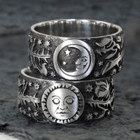 CAOSHI Carved Design Sun and Moon Vintage Women Rings Unique Girl Gift Punk Female Accessories for Dance Party Jewelry Drop Ship
