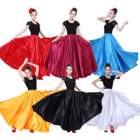 10 Colors Satin Smooth Solid Spanish Flamenco Skirt Plus Size Performance Belly Dance Costumes Femal Woman Gypsy Style Skirt