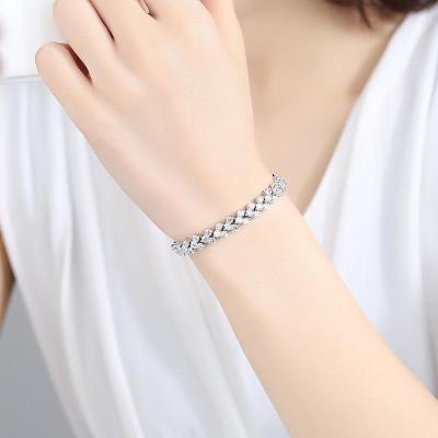 Sterling Silver Bracelet Wedding Jewelry Valentines Day Gift Cubic Zirconia Crystal Bracelet Womens Luxury Jewelry