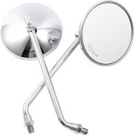 3.86" Motorcycle Mirrors 8/10mm Retro Chrome Rear View Mirror Universal Retro Handlebar Side Mirrors for ATV Scooter Dirt Bike Mirrors