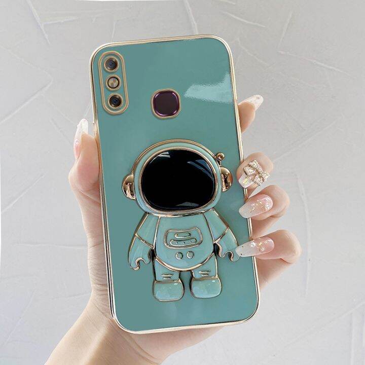 เคสtecno-spark-6-goสวยๆ-นักบินอวกาศขาตั้งแบบพับได้แฟชั่นสีทึบหรูหราชุบโครเมียมนุ่ม-tpu-เคสโทรศัพท์สแควร์คลุมทั้งหมดเคสป้องกันกล้อง