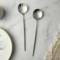 สลัดเสิร์ฟช้อนส้อม Matte Silver Large Dinning Server Cutlery Steel Utensils Kitchen Accessories Set Of Spoons And Forks