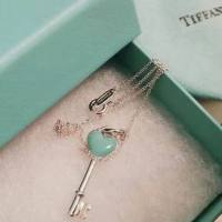 Tiffany Co. Fashion Sterling Silver 925 enamel blue heart pink heart love key female collarbone chain sweater long style simple and well-matched tide necklaces