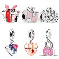 2023 New Suitcase Package Handbag Envelope Pendant Sweet Girl Beads Fit Original Pandora Charm Silver Color Bracelet DIY Jewelry