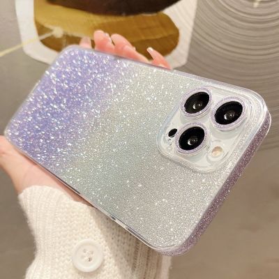 Luxury Shiny Glitter Gradient Starry Case for iPhone 14 13 12 Pro Max 14Plus 2 IN 1 Bling With Lens Protector Acrylic Back Cover Phone Cases