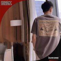 Suikone คอกลมผู้ชายสไตล์เกาหลีบางพอดีตัว,เสื้อยืดพื้นผิวระบายอากาศเสื้อแขนสั้นพิมพ์ลาย