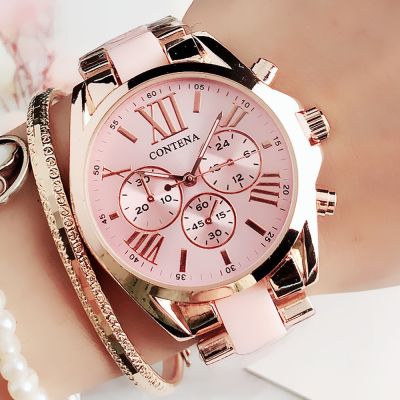 （A Decent035）สุภาพสตรีแฟชั่นสีชมพู WristWomen นาฬิกาแขวน Relógio Feminino M Ontre F Emme