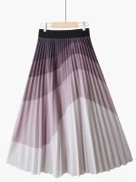 TIGENA Fashion Gradient Pleated Skirt for Women 2023 Spring Summer Korean A Line High Waist Pleated Midi Long Skirt Female