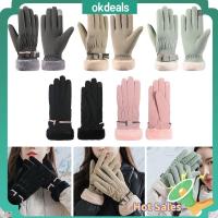 OKDEALS ถุงมือสำหรับผู้หญิง กีฬานอกสถานที่ ขนแกะขนแกะ ถุงมือขนยาวอบอุ่น ตุ๊กตาผ้าหนา ถุงมือเต็มนิ้ว ถุงมือสำหรับผู้หญิง