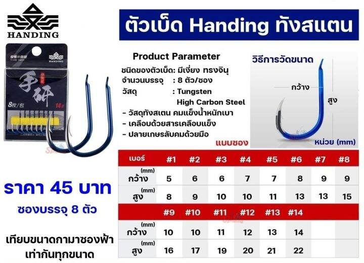 ตัวเบ็ดทังสเตน-handing-รุ่น-1-วัสดุทังสเตน-คมแข็งน้ำหนักเบา-1-กล่อง-8-ตัว