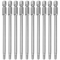 10pcs 100mm Length 1/4 inch Hex T20 Torx Security Screwdriver Bits, Silver Gray