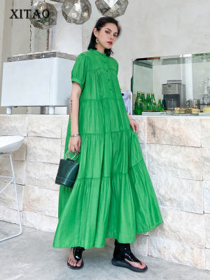 XITAO Dress Casual Women Fashion  Style Stand Collar Short Sleeve Dress