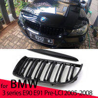 ใหม่ดูรถ Grille Grill ด้านหน้าไต Glossy 2 Line Double Slat สำหรับ BMW 3 Series E90 E91 2005-08 320i 325i 325i 330i 335i