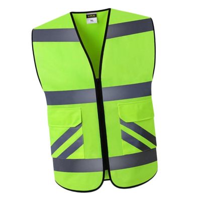 High Visibility Safety Vest with 2 Pockets Reflective Strips and Zipper Style-A