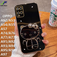 JieFie Hello Kitty เคสโทรศัพท์สำหรับ OPPO A54 / A57 / A52 / A53 / A55 / A58 / A78 / A74 / A76 / A77 / A77S / A91 / A92 / A93 / A94 / A95/A96ฝาครอบพร้อมตัวยึดด้านหลัง TPU นิ่มเคสกระจกแต่งหน้าเคลือบโครเมี่ยมสุดหรูตุ๊กตาน่ารัก A97