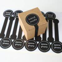 100Pcs Adhesive Long Style "HAND MADE" Black Handmade Cake Packaging Sealing Label Sticker Baking DIY Gift Stickers 3X10CM