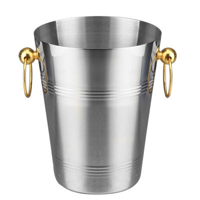 Stainless Steel Bar Ice Bucket Two Handles Champagne Bucket golden Wine Bucket Spit Wine Barrel Container Ktv Club Bar tools