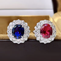 OEVAS 100 925 Sterling Silver Ruby Sapphire Wedding Rings For Women Sparkling Hihg Carbon Diamond Wedding Party Fine Jewelry