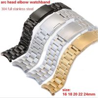 ✕ﺴ◄ 16 18 20 22 24mm width strap 304 environmental protection solid stainless steel five bead watchband with arc head elbow watchband Low price wholesale