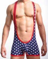 [COD] Mens boxer safety European and one-piece underwear stage performance vest printed