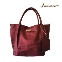 Anusarin กระเป๋าถือ PU สีแดงไหมด้านในบุผ้าคอตต้อน Handbag-RED