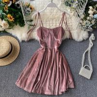 New 2021 Summer Velvet Dress Fashion Women Slim Bodycon Mini Party Dress Vintage Spaghetti Strap Backless Robe Vestidos Mujer