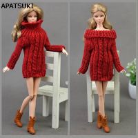 Red Doll Accessories Knitted Woven Handmade Sweater Tops Coat Dress Clothes For Barbie Doll Gifts For Girls Kids Toy