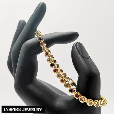 Inspire Jewelry ,สร้อยข้อมือนพเก้า งานจิวเวลลี่ หุ้มทองแท้ 100% 24K สวยหรู  พร้อมกล่องกำไลหรู