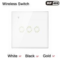 สวิตช์ควบคุมระยะไกล RF 433MHz,สวิตช์ไร้สายแผงกระจกทำงานร่วมกับสวิตช์ RF433หลักสวิตช์ไฟม่าน