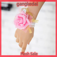 Gangke ใหม่เจ้าสาวข้อมือ Corsage งานแต่งงานงานแต่งงานกุหลาบสร้อยข้อมือผ้าไหมดอกไม้ริบบิ้น